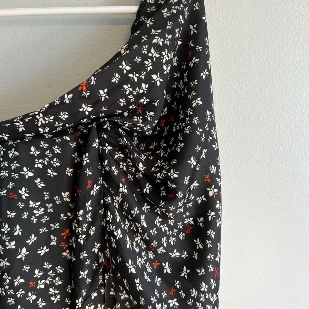 NWT Intimately Free People deep V black Floral printed bodysuit Sz S Witchy Goth